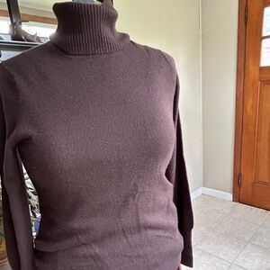 J. Crew Dark Chocolate Brown Italian Cashmere turtleneck sweater size L